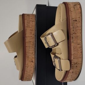 J/Slides Sand Leather Belinda Cork Platform Sandals